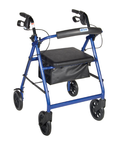 Rollator 4-wheel with pouch & padded seat blue - drive