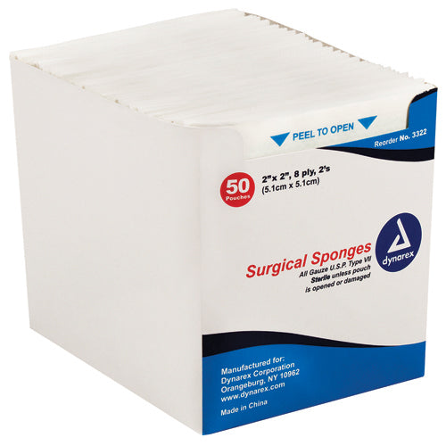 Gauze sponges sterile 2's 3 x 3 -12ply (25-2's per tray)