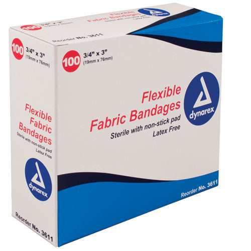 Flexible fabric bandages 3/4 x3  sterile bx/100